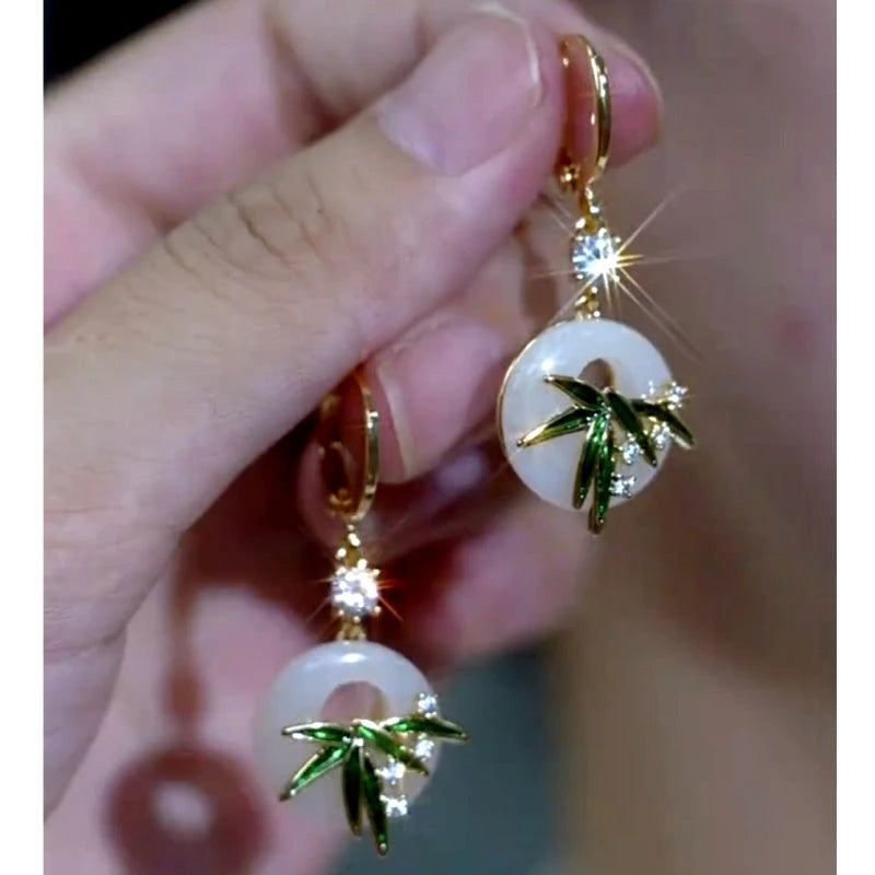 14K Gold-Plated Elegant Zircon Bamboo Leaf Earrings - elegant Bamboo Leaf Earrings