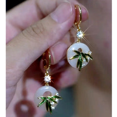 14K Gold-Plated Elegant Zircon Bamboo Leaf Earrings - elegant Bamboo Leaf Earrings