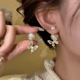 14K Gold-Plated Elegant Zircon Bead Butterfly Earrings - elegant Butterfly Jacket Earrings