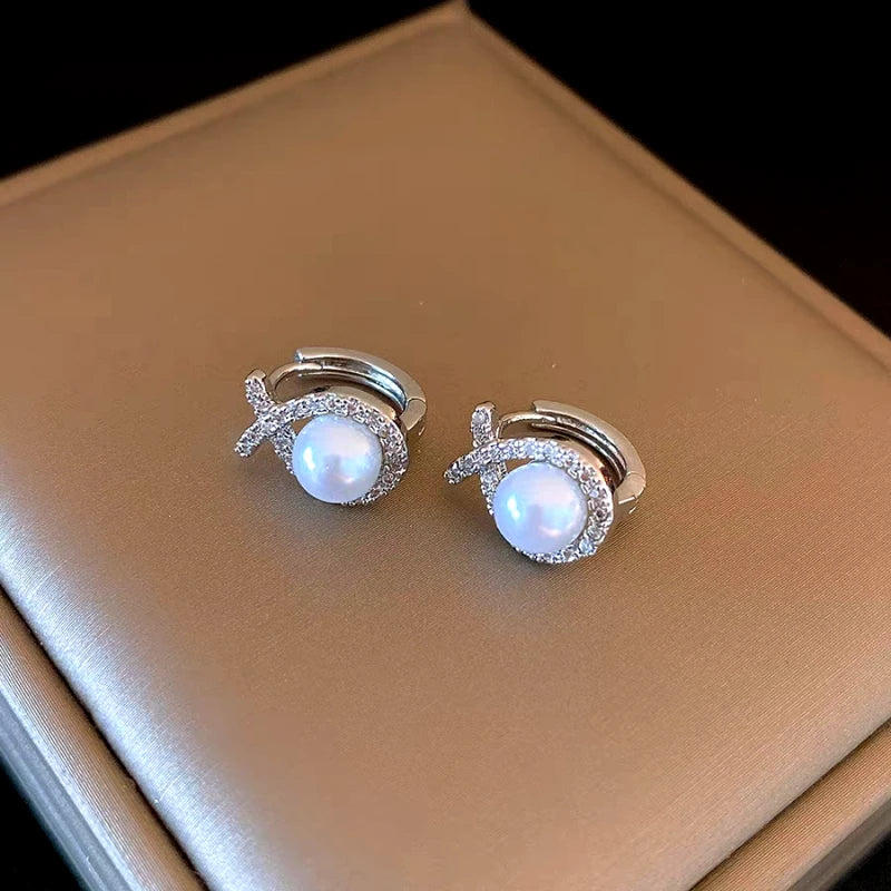 Angled view of the 14K Gold-Plated Elegant Zircon Bead Water Drop Hoop Earrings