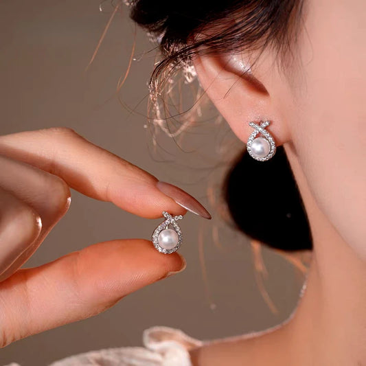 14K Gold-Plated Elegant Zircon Bead Water Drop Hoop Earrings - elegant Water Drop Hoops