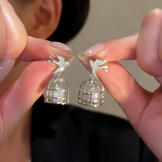 14K Gold-Plated Elegant Zircon Birdcage Earrings - elegant Birdcage Earrings