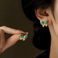 14K Gold-Plated Elegant Zircon Green Butterfly Stud Earrings - elegant green butterfly earrings