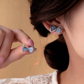 14K Gold-Plated Elegant Zircon Blue Crystal Bow Stud Earrings - elegant Blue Bow Studs
