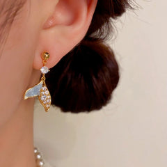 14K Gold-Plated Elegant Zircon Blue Fishtail Tassel Earrings - elegant Fishtail Tassel Earrings