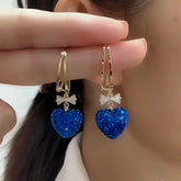14K Gold-Plated Elegant Zircon Blue Heart Earrings - elegant Blue Heart Earrings