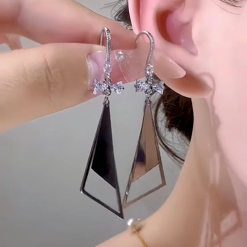 14K Gold-Plated Elegant Zircon Bow Ear Hook Earrings - elegant Bow Ear Hooks