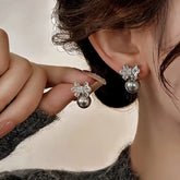 14K Gold-Plated Elegant Zircon Bow Pearl Earrings - elegant Bow Pearl Earrings