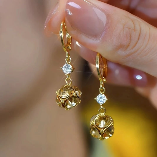 14K Gold-Plated Elegant Zircon Brown Diamond Ball Earrings - elegant Brown Zircon Earrings