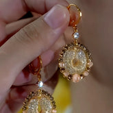 14K Gold-Plated Elegant Zircon Brown Diamond Cat's Eye Stone Earrings - elegant Brown Cat's Eye Earrings