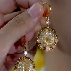 14K Gold-Plated Elegant Zircon Brown Diamond Cat's Eye Stone Earrings - elegant Brown Cat's Eye Earrings