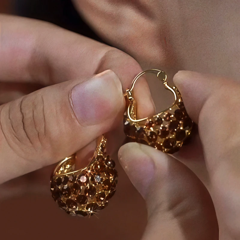 14K Gold-Plated Elegant Zircon Brown Diamond Handbag Earrings - elegant Handbag Earrings