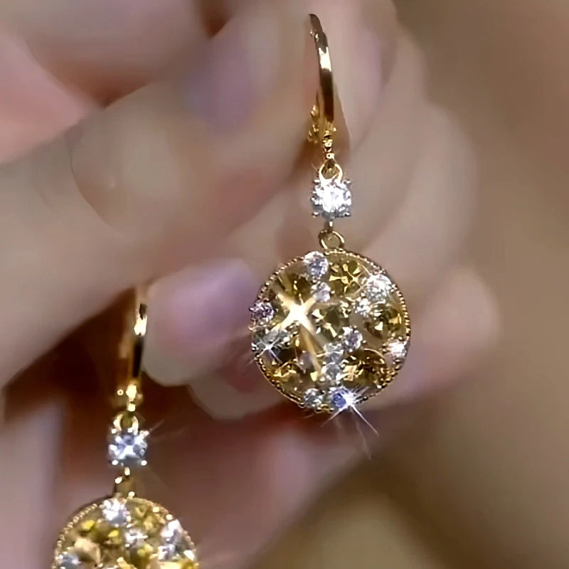 14K Gold-Plated Elegant Zircon Brown Diamond Water Drop Earrings - elegant Brown Drop Earrings