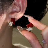 14K Gold-Plated Elegant Zircon Burgundy Stud Earrings - elegant Burgundy Stud Earrings