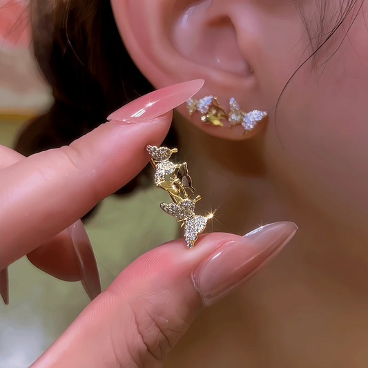 14K Gold-Plated Elegant Zircon Butterfly Crawlers - elegant Butterfly Crawlers