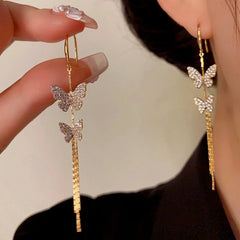 14K Gold-Plated Elegant Zircon Butterfly Ear Hook Tassel Earrings - elegant Butterfly Tassel Earrings