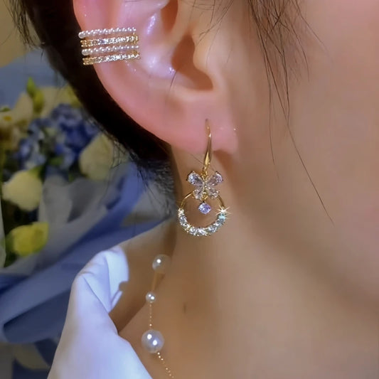 14K Gold-Plated Elegant Zircon Butterfly Ear Hooks - elegant Butterfly Ear Hooks