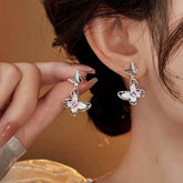 14K Gold-Plated Elegant Zircon Butterfly Earrings - elegant Pink Butterfly Earrings