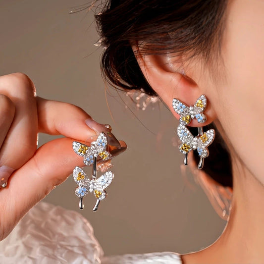 14K Gold-Plated Elegant Zircon Butterfly Jacket Earrings - elegant Butterfly Jacket Earrings