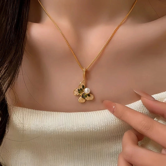 14K Gold-Plated Elegant Zircon Butterfly Pearl Necklace - beautiful Butterfly Pearl Necklace