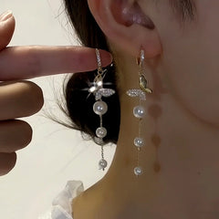 14K Gold-Plated Elegant Zircon Butterfly Pearl Tassel Earrings - elegant Butterfly Pearl Tassel Earrings