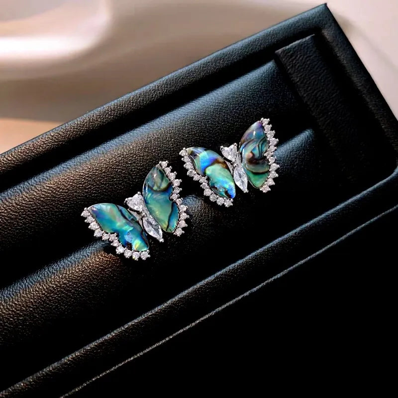 Angled view of the 14K Gold-Plated Elegant Zircon Butterfly Stud Earrings