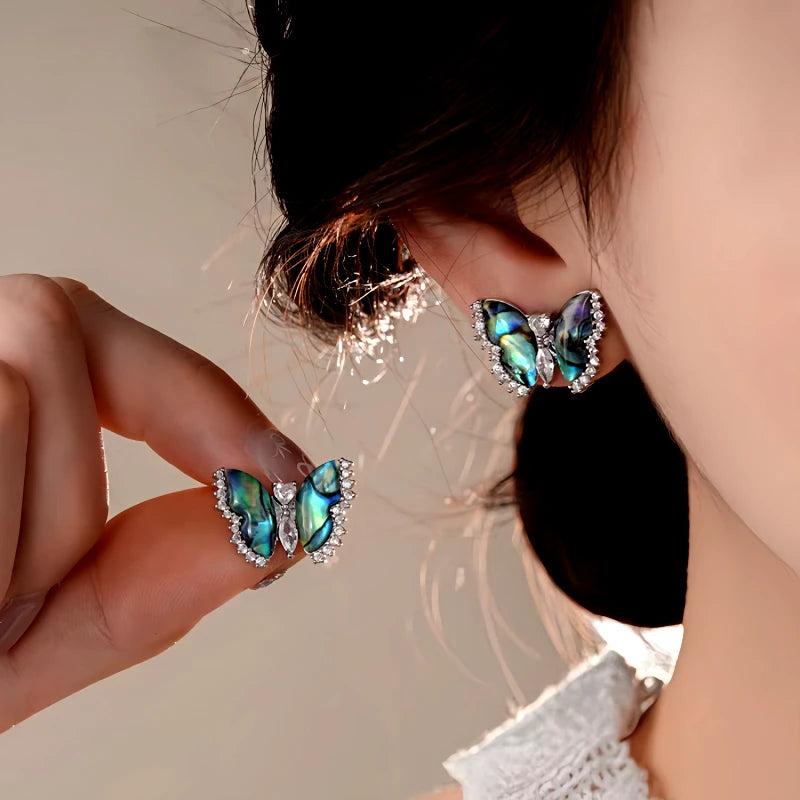 14K Gold-Plated Elegant Zircon Butterfly Stud Earrings - elegant Blue Butterfly Studs