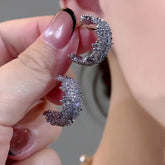 14K Gold-Plated Elegant Zircon C-Shaped Earrings - elegant Zircon Hoop Earrings