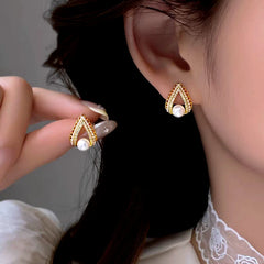 14K Gold-Plated Elegant Zircon C-Shaped Pearl Earrings - elegant Pearl Hoop Earrings