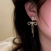 14K Gold-Plated Elegant Zircon Camellia Pearl Bow Earrings - elegant Camellia Pearl Earrings