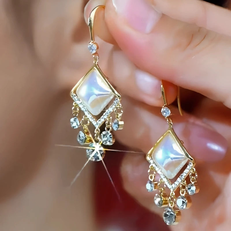 14K Gold-Plated Elegant Zircon Cat's Eye Ear Hooks - elegant Cat's Eye Ear Hooks