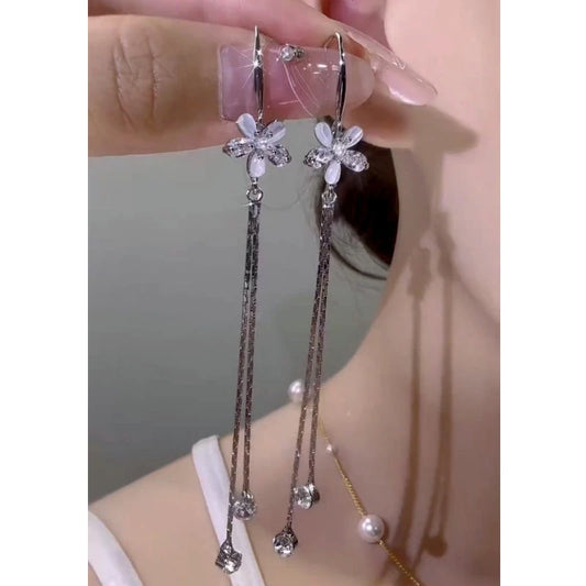 14K Gold-Plated Elegant Zircon Cat's Eye Flower Ear Hook Earrings - elegant Cat's Eye Flower Ear Hooks