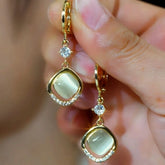 14K Gold-Plated Elegant Zircon Cat's Eye Mountain Stone Earrings - elegant Cat's Eye Drop Earrings