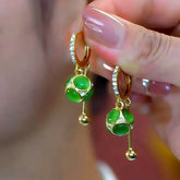 14K Gold-Plated Elegant Zircon Cat's Eye Stone Ball Tassel Earrings - elegant Cat's Eye Tassel Earrings