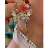 14K Gold-Plated Elegant Zircon Cat's Eye Stone Butterfly Ear Hook Tassel Earrings - elegant Butterfly Tassel Ear Hooks