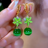 14K Gold-Plated Elegant Zircon Cat's Eye Stone Flower And Bead Earrings - elegant Flower Bead Earrings