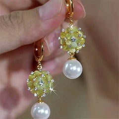14K Gold-Plated Elegant Zircon Cat's Eye Stone Pearl Earrings - elegant Pearl Dangle Earrings