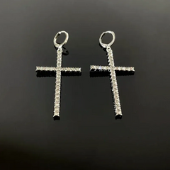 Angled view of the 14K Gold-Plated Elegant Zircon Cross Earrings