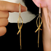 14K Gold-Plated Elegant Zircon Cross Tassel Earrings - elegant Cross Tassel Earrings