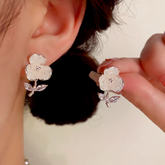 14K Gold-Plated Elegant Zircon Crystal Flower Earrings - elegant Crystal Flower Earrings