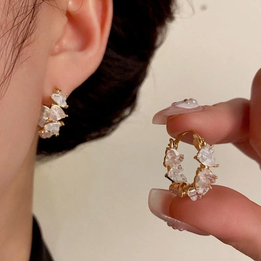14K Gold-Plated Elegant Zircon Crystal Heart Hoop Earrings - elegant Heart Hoop Earrings