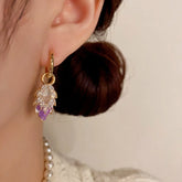 14K Gold-Plated Elegant Zircon Crystal Leaf Earrings - elegant Purple Crystal Earrings