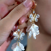 14K Gold-Plated Elegant Zircon DIamond Butterfly Tassel Earrings - elegant Gold Tassel Earrings