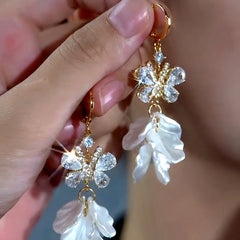 14K Gold-Plated Elegant Zircon DIamond Butterfly Tassel Earrings - elegant Gold Tassel Earrings