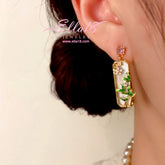 14K Gold-Plated Elegant Zircon Diamond Bamboo Leaf Earrings - elegant Bamboo Leaf Earrings
