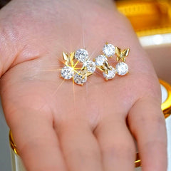 Angled view of the 14K Gold-Plated Elegant Zircon Diamond Butterfly Stud Earrings