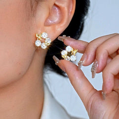 14K Gold-Plated Elegant Zircon Diamond Butterfly Stud Earrings - elegant Zircon Butterfly Studs