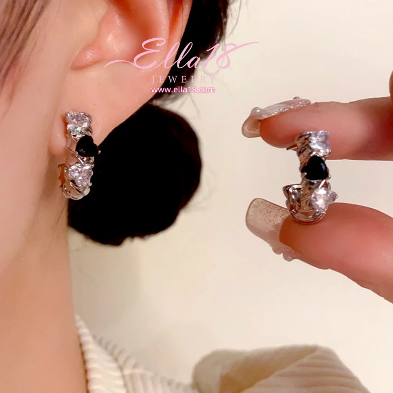 14K Gold-Plated Elegant Zircon Diamond C-Shaped Earrings - elegant Pave Hoop Earrings