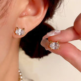14K Gold-Plated Elegant Zircon Diamond Cat Stud Earrings - elegant Cat Stud Earrings