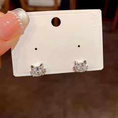 Angled view of the 14K Gold-Plated Elegant Zircon Diamond Cat Stud Earrings